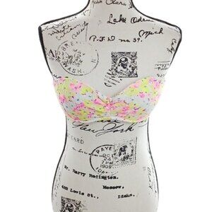 VICTORIA'S Secret Bikini Swim Top Floral Pink Green Beach Strapless Size 32D